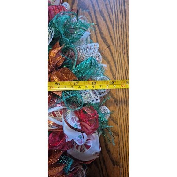 Hand Made Deco Mesh Christmas Poinsettia Holiday Door Wreath Winter Home Decor - Picture 7 of 7